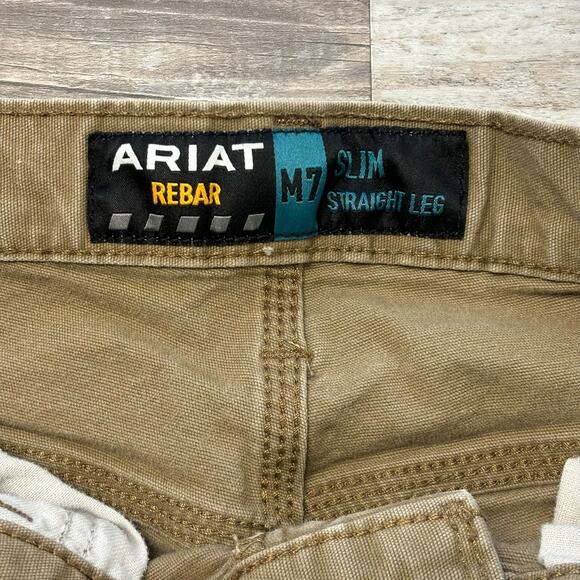 Ariat Rebar M7 Mens 32x29 Slim Fit Straight Leg Workwear Khaki Cargo Pants - Picture 3 of 13
